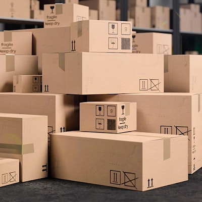 Stacked cardboard boxes in warehouse 