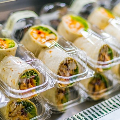 Wraps prepackaged in plastic containers ready for sale 