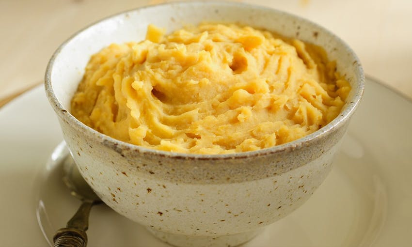 creamy pease pudding in a stone marbled bowl 