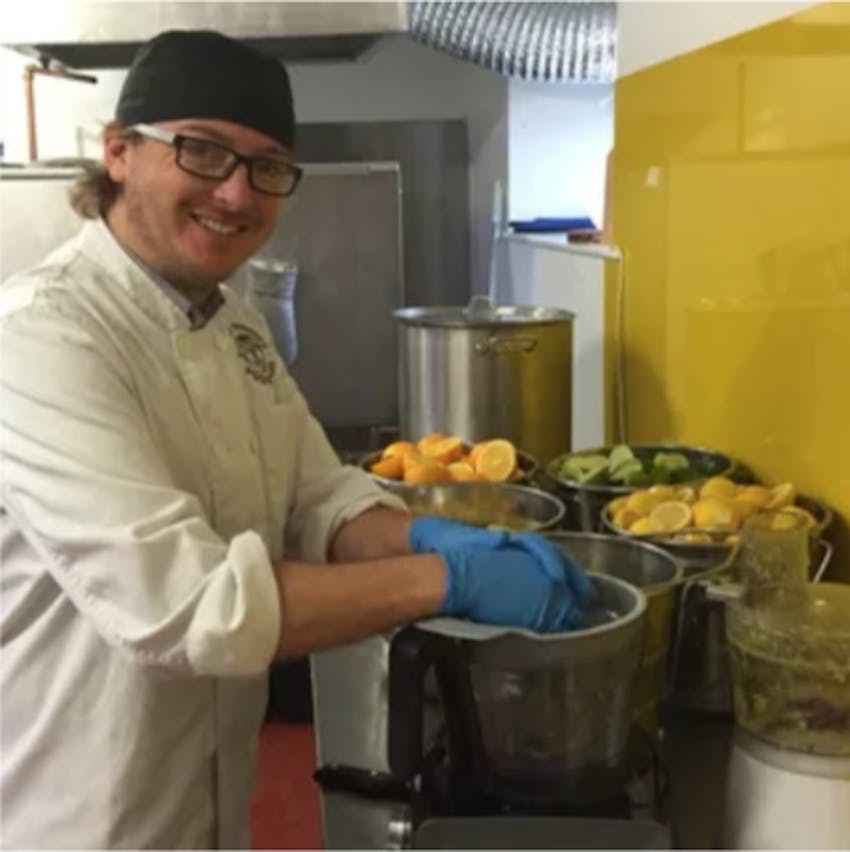 george hollywood of georgie porgies puddings in the process of handmaking his christmas puddings 