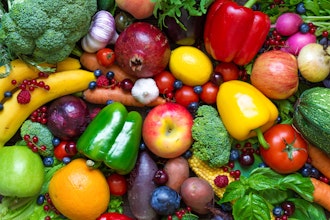 colourful array of various fresh fruits and vegetables