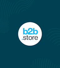 white circle with b2b store logo inside surrounded by erudus dark blue and fingerprint graphics 