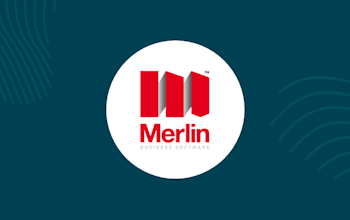 Merlin Integration Partnership  white circle with merlin logo inside surrounded by erudus dark blue and fingerprint graphics