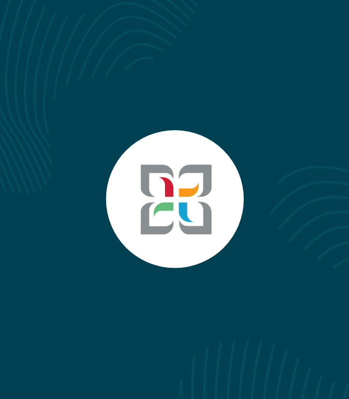 white circle with fourth logo inside surrounded by erudus dark blue and fingerprint graphics 