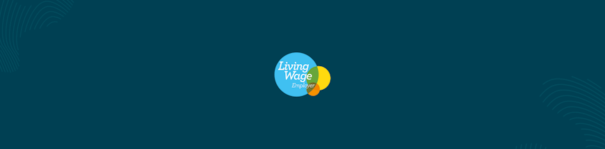 living wage employer logo on erudus dark blue fingerprint background