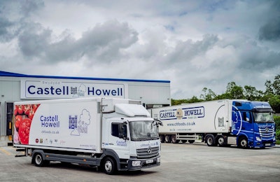 two castell howell lorries in front of the castell howell wholesale warehouse 