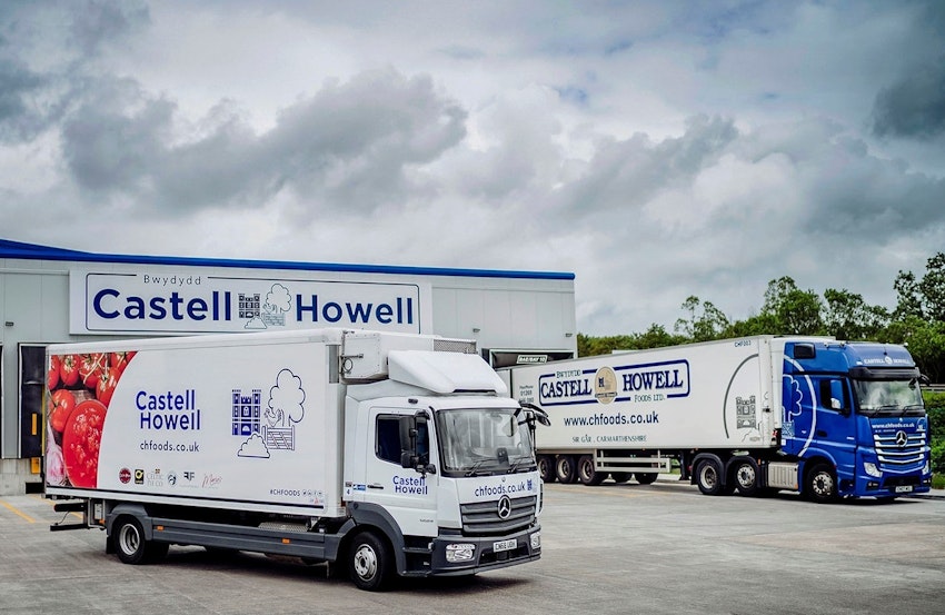 two castell howell lorries in front of the castell howell wholesale warehouse 