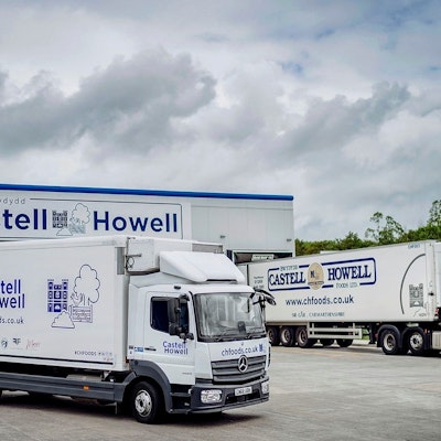 two castell howell lorries in front of the castell howell wholesale warehouse 