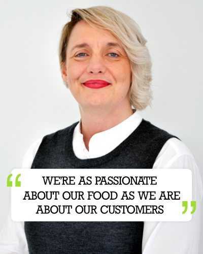 headshot of charlotte casey-smith with "were as passionate about our food as we are our customers" quote 