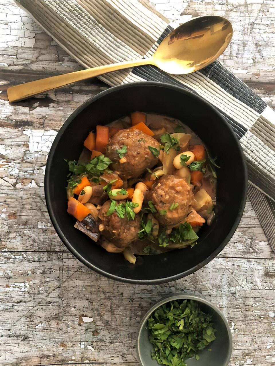 field and forest vegetarian meatless balls with cannellini beans 