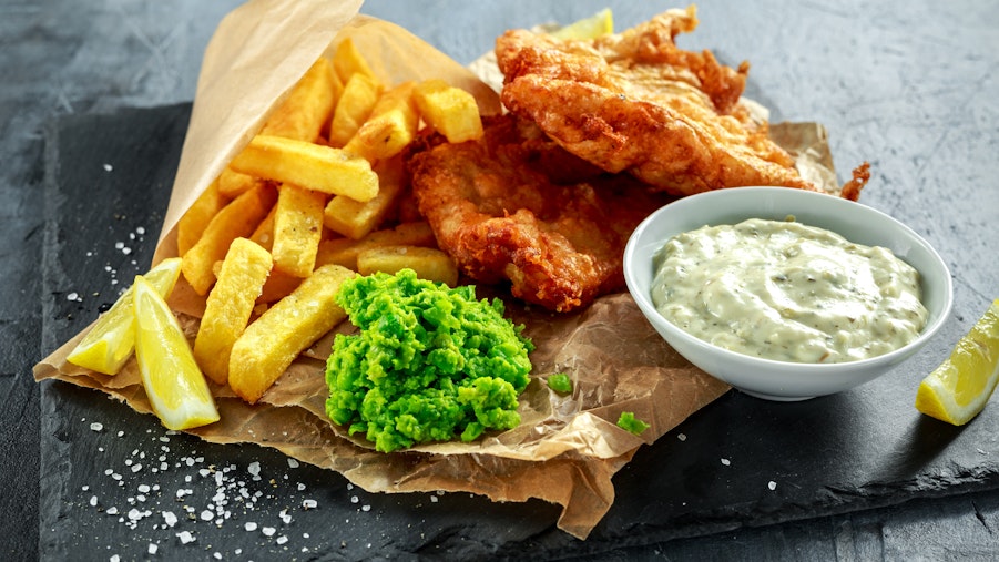 Fish supper with beer-battered cod Fish supper with beer-battered cod