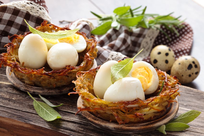 Eggs in a potato nest 