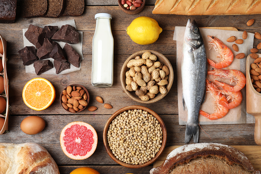 Selection of foods that can cause an allergy or intolerance