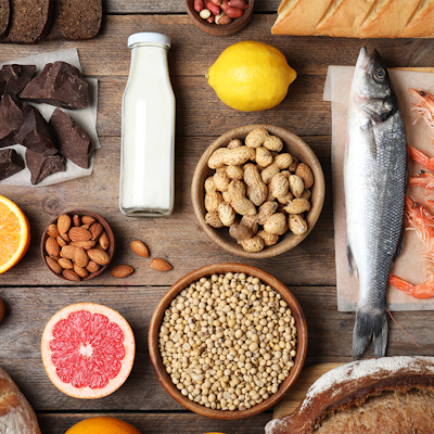 Selection of foods that can cause an allergy or intolerance