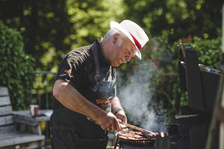 charles baughan westaway sausages grilling sausages on a BBQ