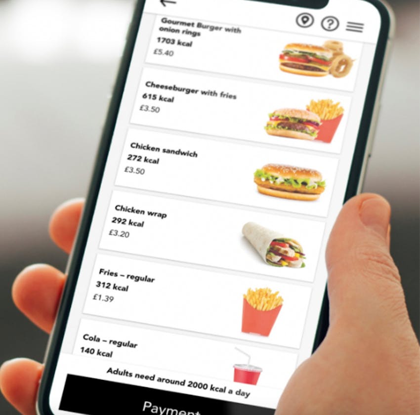 Mandatory Calorie Labelling example on digital menu
