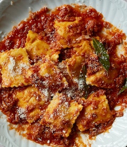 Pumpkin Ravioli with Bolognese Sauce