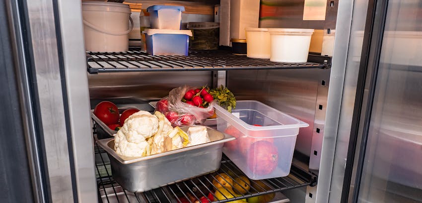 Food Safety Cheat Sheet: Chilling Foods Guidance  - a restaurant fridge