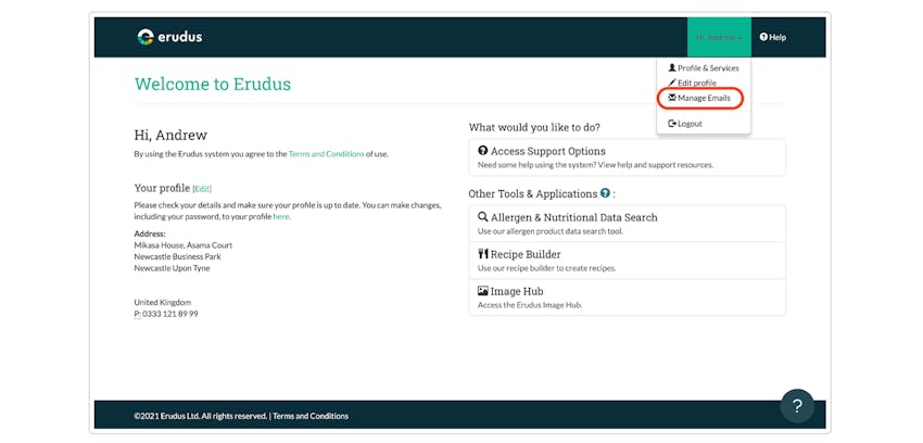 Managing your Erudus Email Subscriptions Step 1