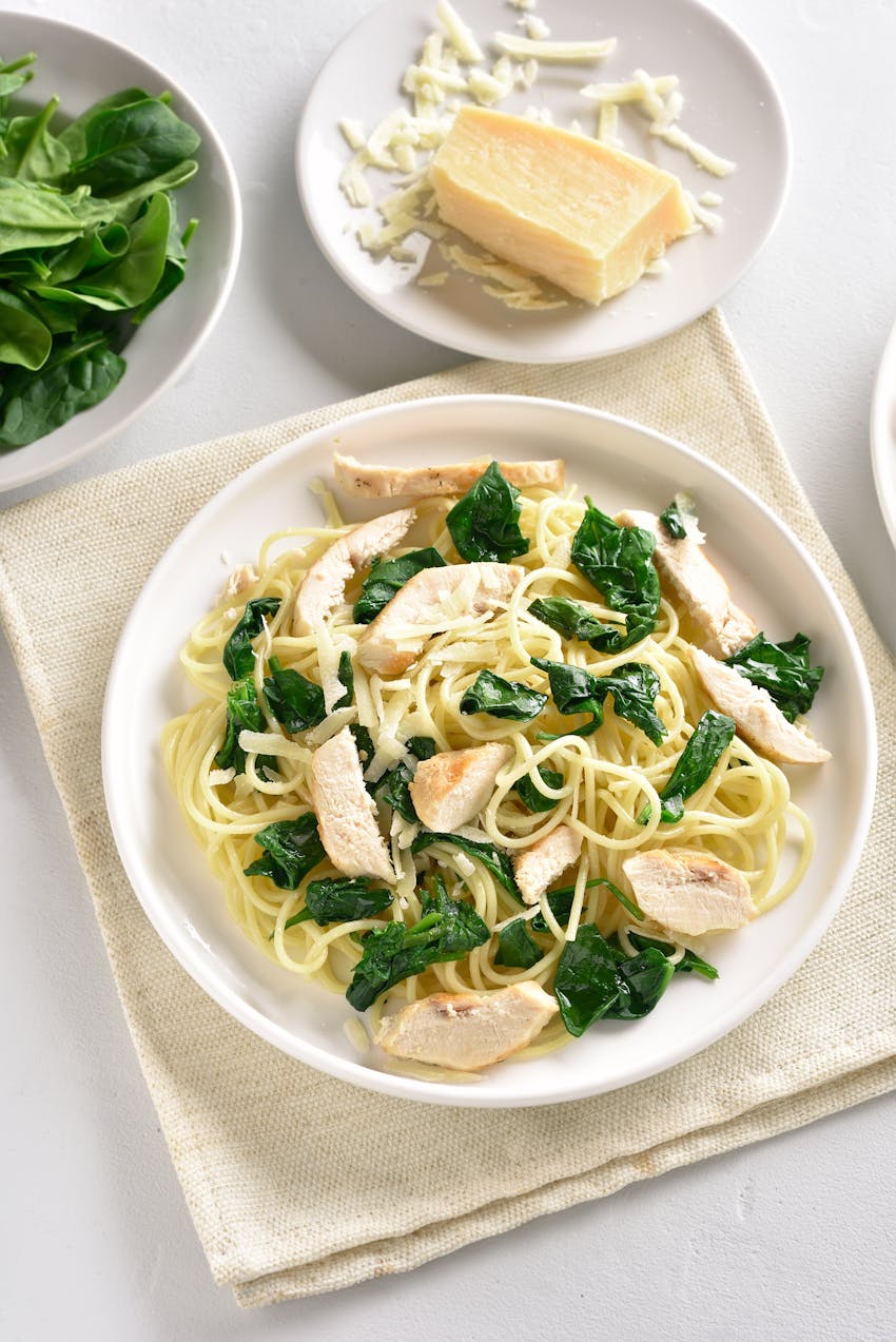 Spring foods and drinks - spring greens carbonara