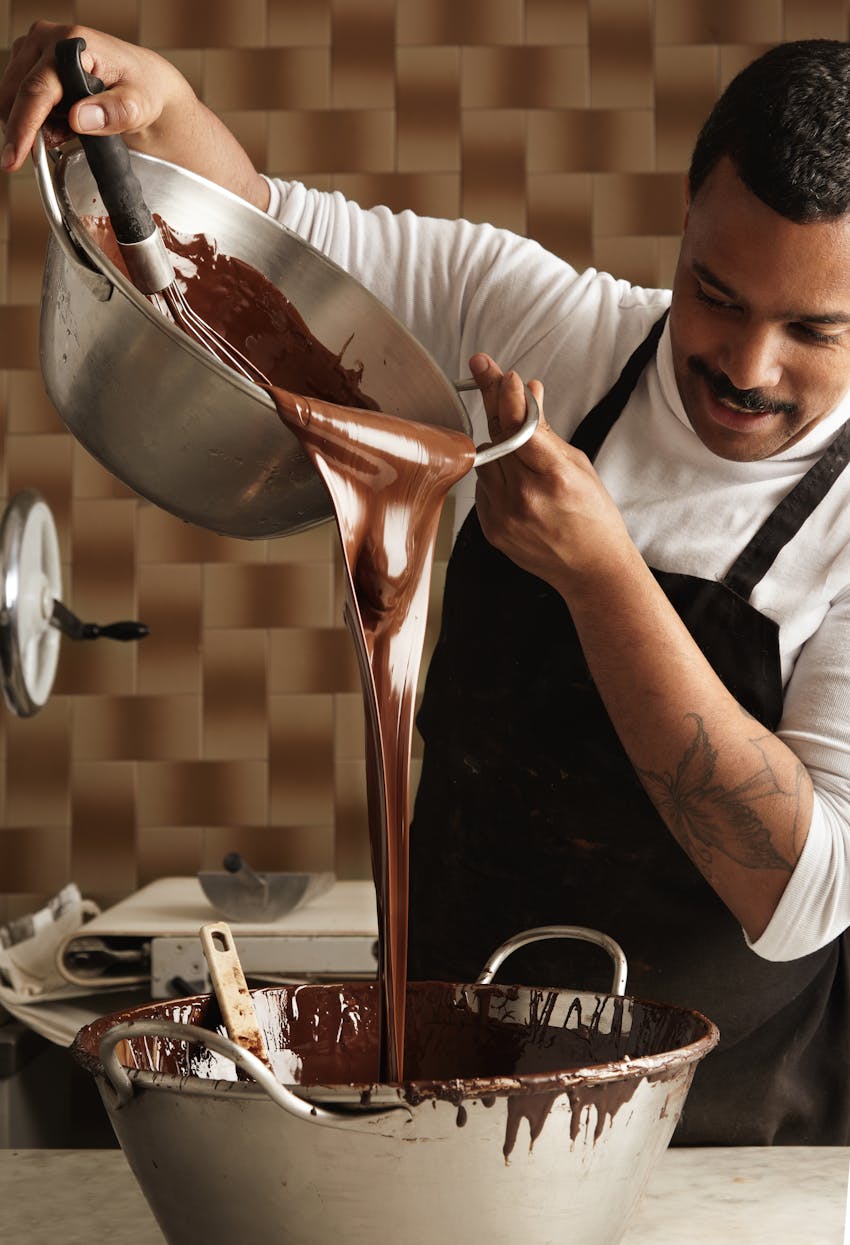 Cooking with chocolate tips - melted chocolate being poured