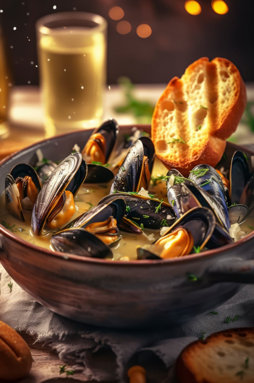 Best foods for stress - mussels in garlic and wine