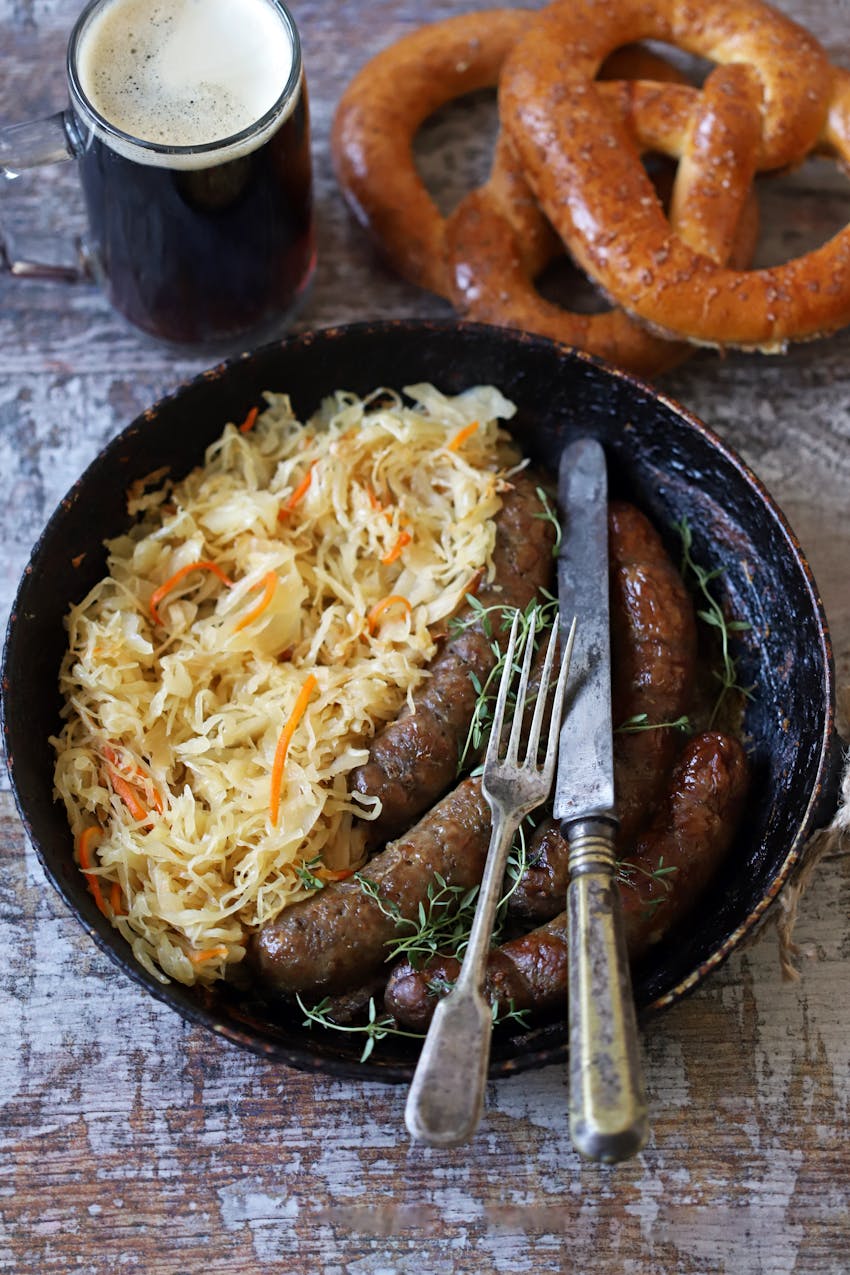 The 4 Ks - food and drink for gut health - sauerkraut with sausages