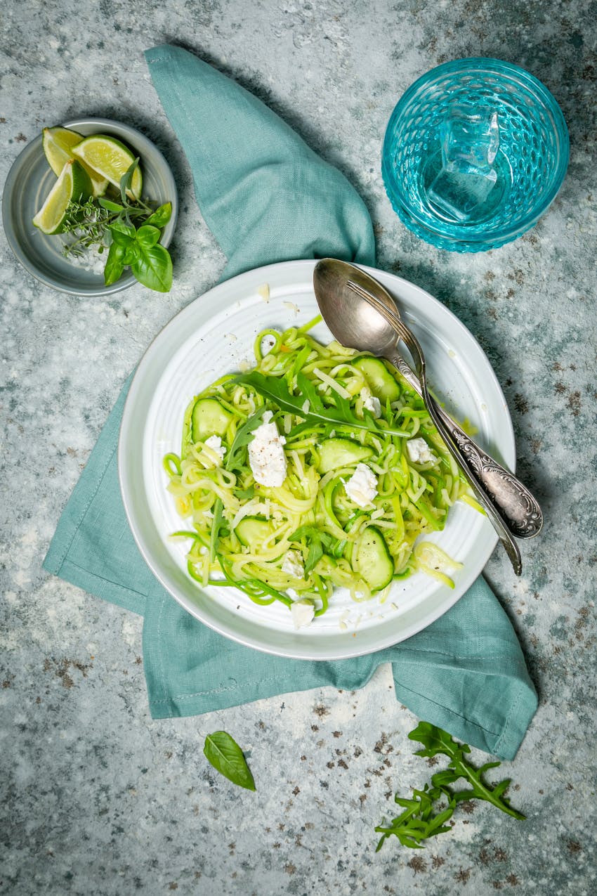 Summer seasonal foods in the UK  - courgettes pasta