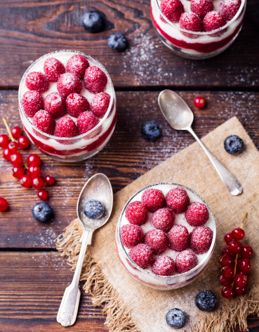Summer seasonal foods in the UK  - raspberry pudding