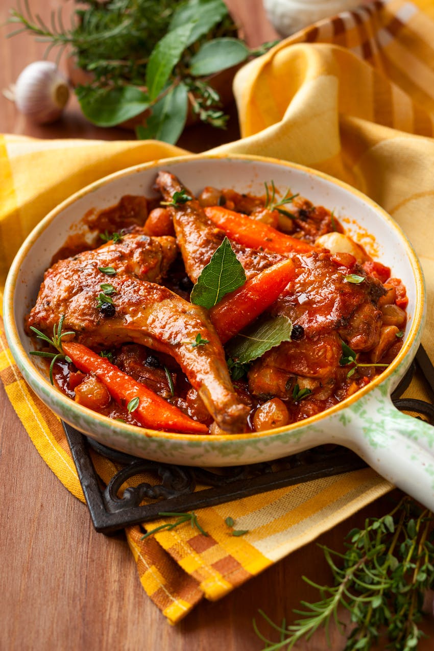 Summer seasonal foods in the UK  - wild rabbit stew