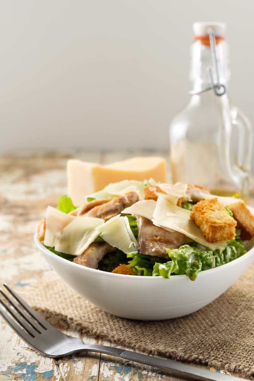 What does a real Caesar salad contain?  Chicken Caesar salad