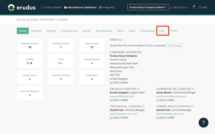 Where to find the  Erudus ESG survey for Manufacturers