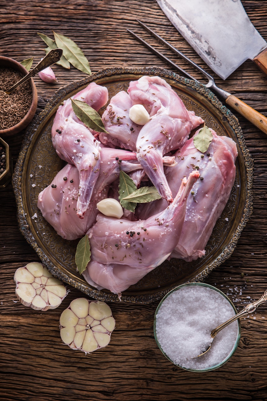 What is traditionally in paella?  Rabbit