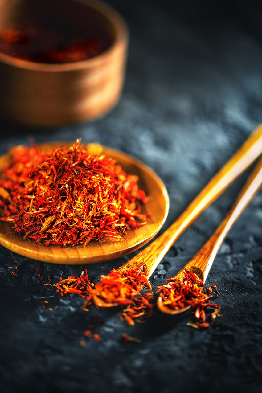 What is traditionally in paella?  Saffron