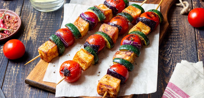 Easy things to cook over a fire - halloumi skewers