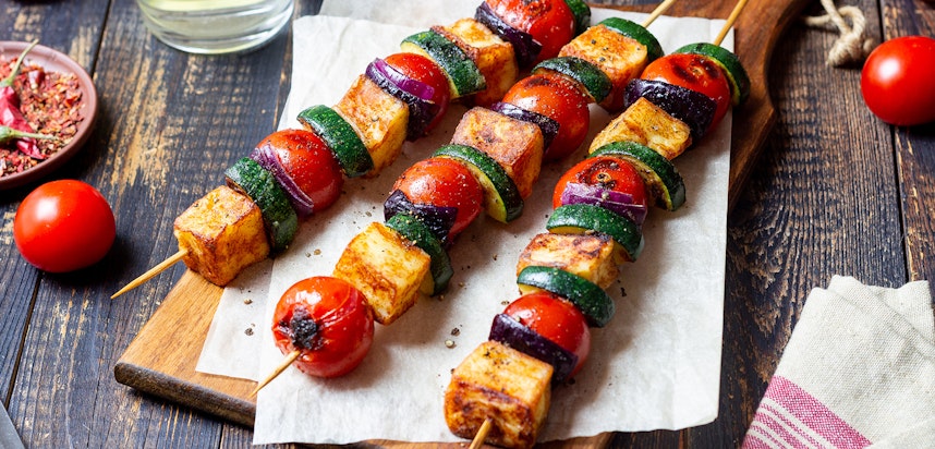 Easy things to cook over a fire - halloumi skewers Easy things to cook over a fire - halloumi skewers
