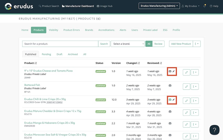 Save as Draft to Published Specifications on Erudus