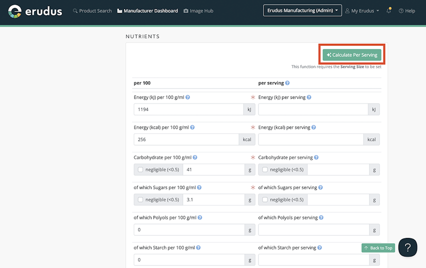 New nutritional attributes on Erudus New nutritional attributes on Erudus