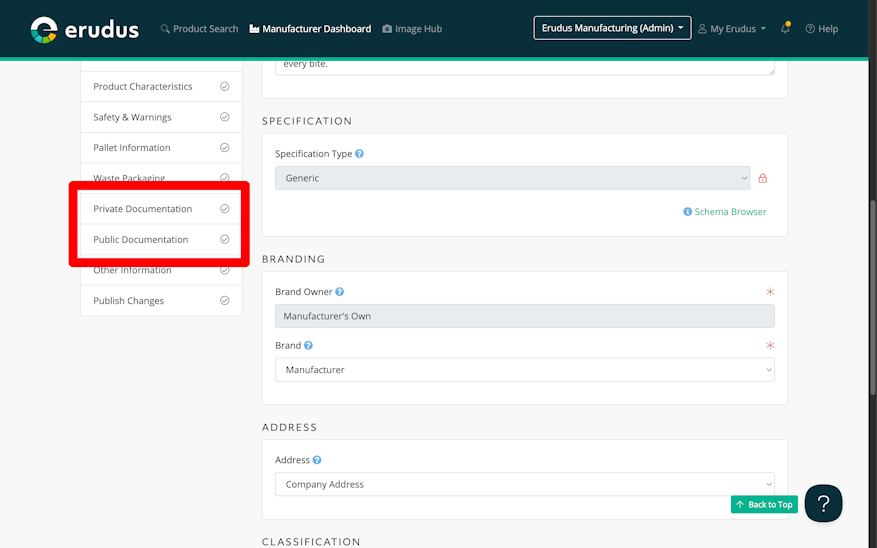 New Enhancement: Uploading technical documentation against specifications in Erudus