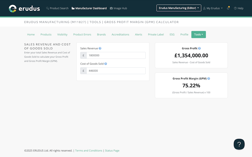 Erudus Gross Profit Margin calculator