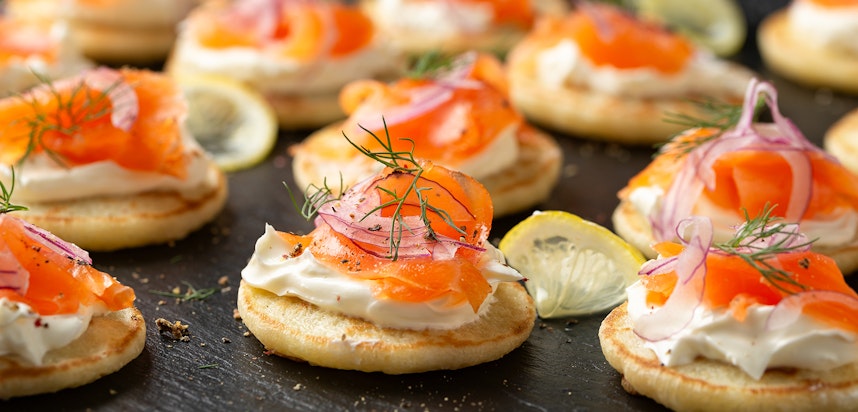 Festive canapé ideas - smoked salmon and cream cheese blinis Festive canapé ideas - smoked salmon and cream cheese blinis