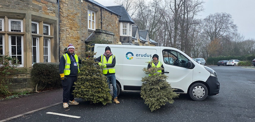 Members of the Erudus team participate in St Cuthbert's Hospice's tree pick up Members of the Erudus team participate in St Cuthbert's Hospice's tree pick up