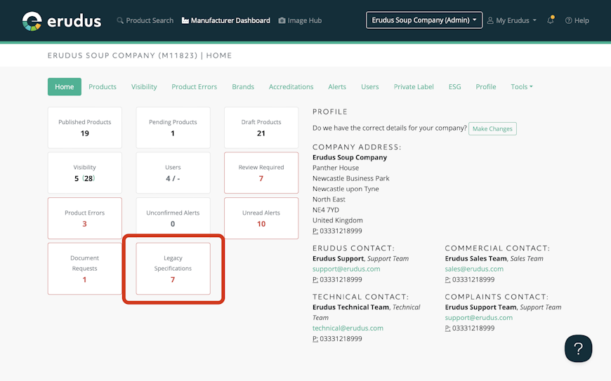 How to update a legacy specification in Erudus  - Step 1