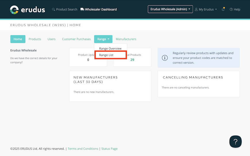 Viewing your Range List - Step 1