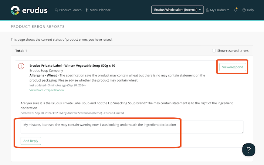Responding to product errors - Step 2