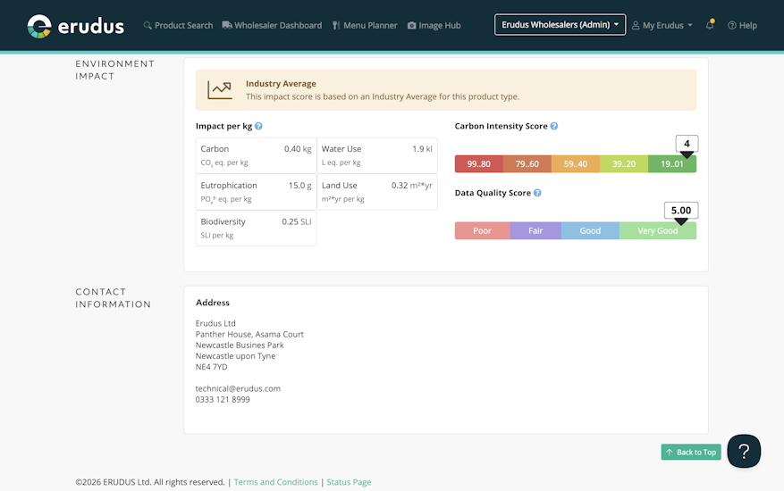 Environmental impact scoring on Erudus specs