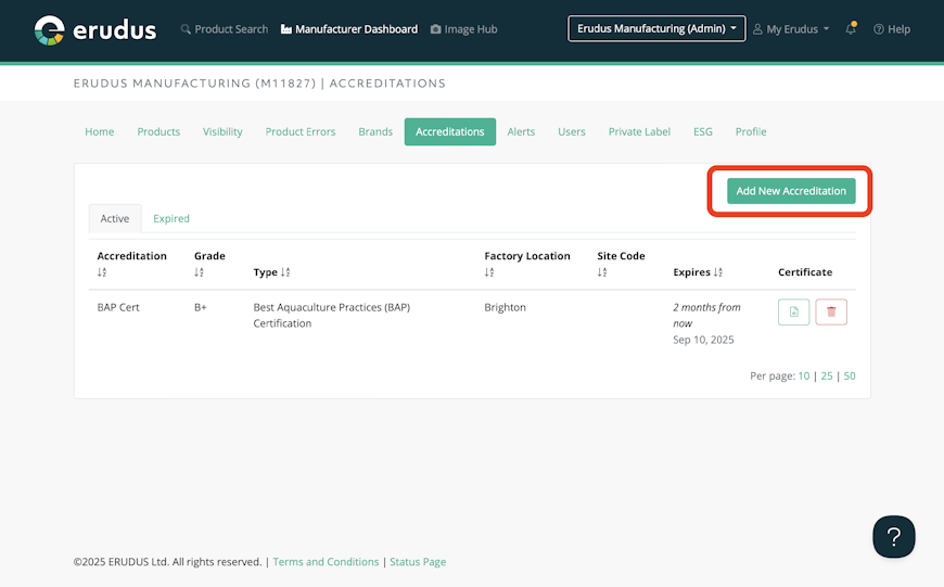 How to add an accreditation in Erudus - Step 2