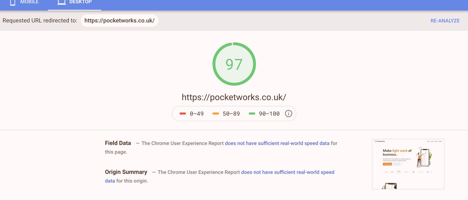 Screenshot of a Google PageSpeed report