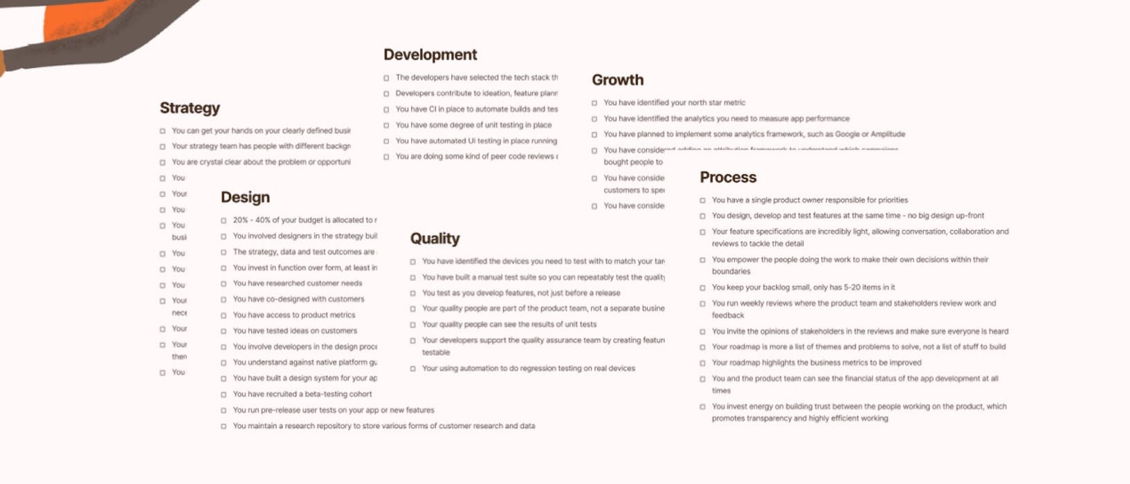 Mobile maturity checklist page