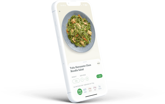 Screen from the Carbs & Cals mobile app
